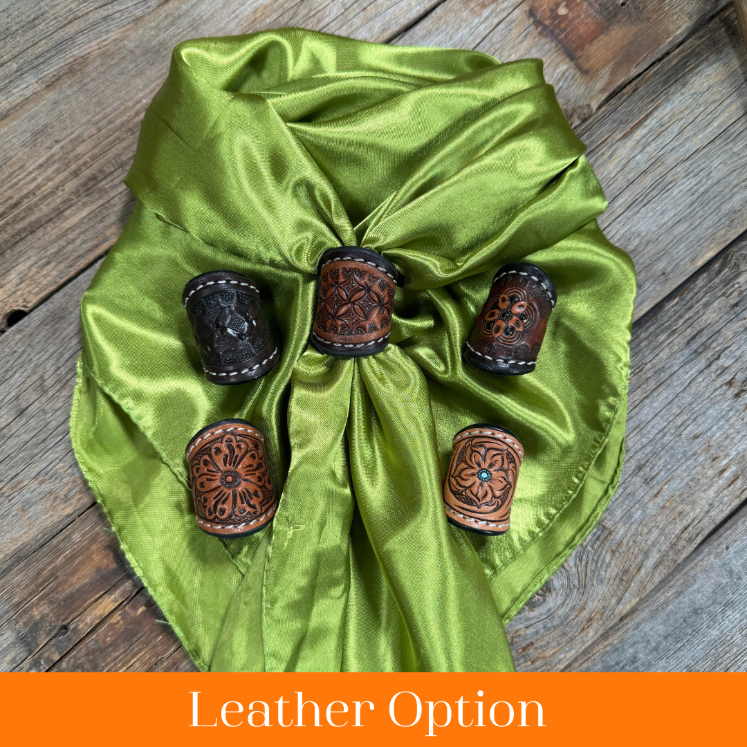 35X35" Solid Light Green Wild Rag / Scarf WRS22 - Tooled Leather Wild Rag Slides - Assorted