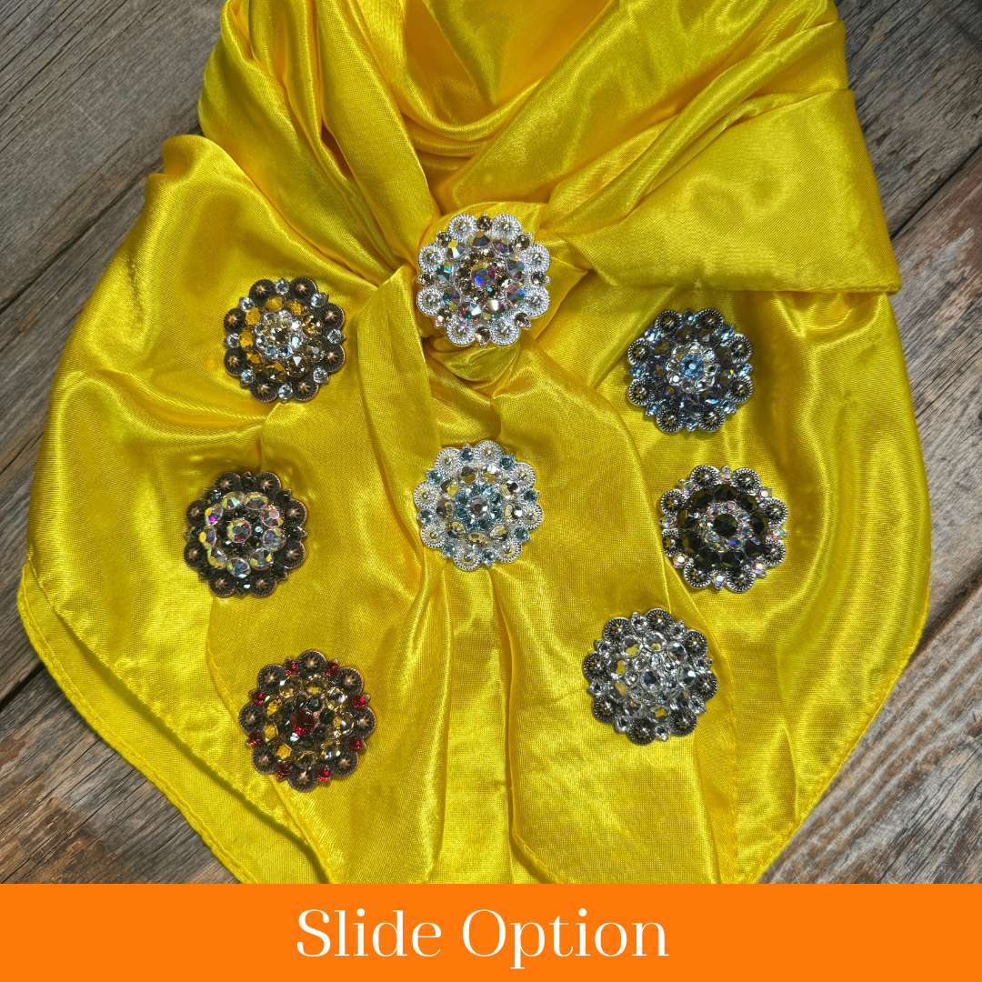 35X35" Solid Yellow Wild Rag / Scarf WRS23 - Crystal Concho Wild Rag Slides - Assorted