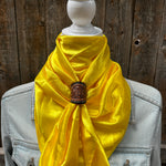 35X35" Solid Yellow Wild Rag / Scarf WRS23 - Tooled Leather Wild Rag Slides - Assorted