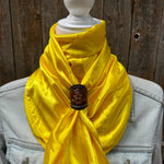 35X35" Solid Yellow Wild Rag / Scarf WRS23 - Tooled Leather Wild Rag Slides - Assorted