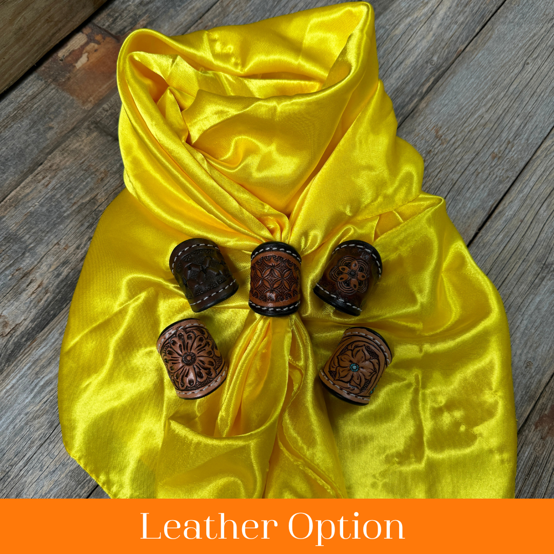 35X35" Solid Yellow Wild Rag / Scarf WRS23 - Tooled Leather Wild Rag Slides - Assorted
