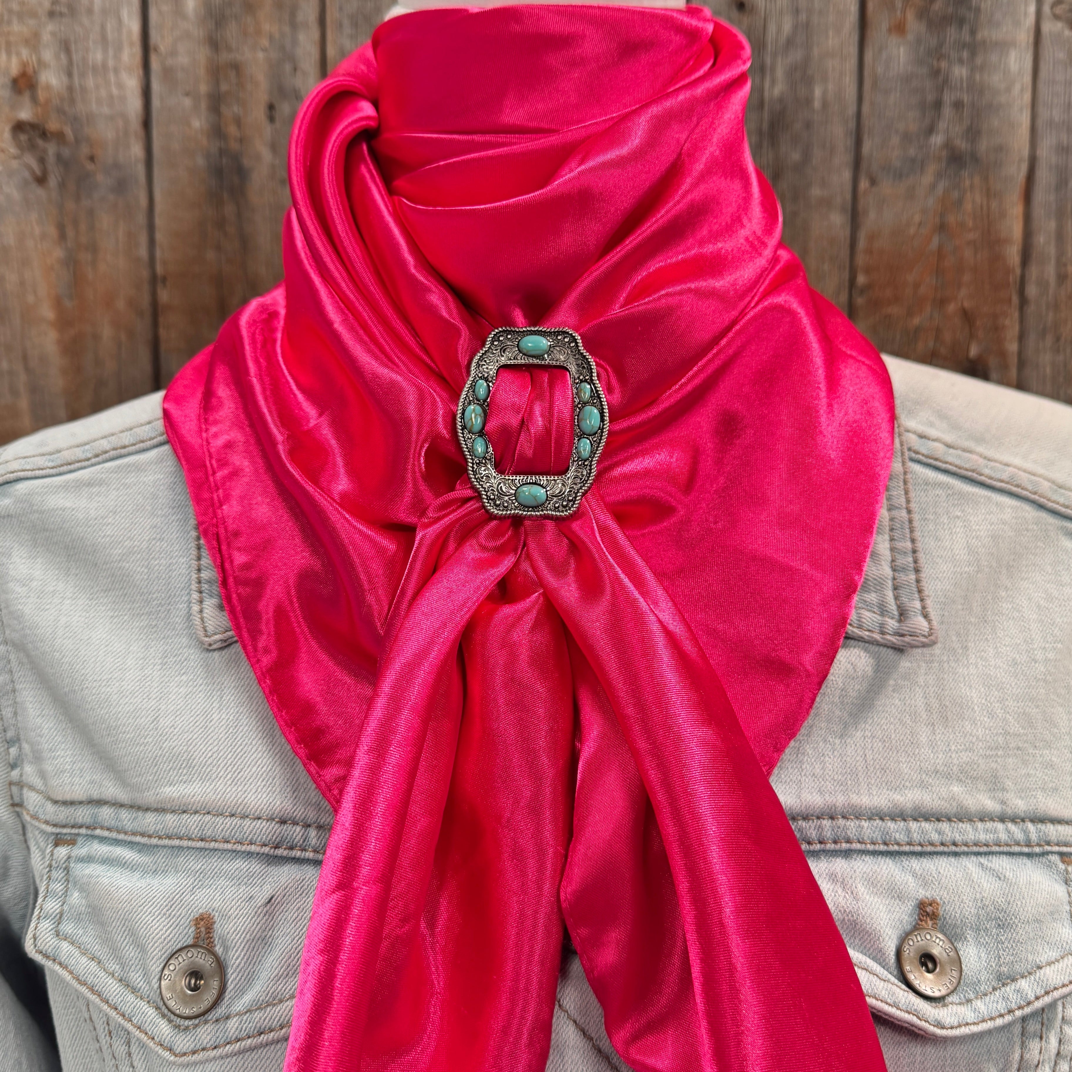 35X35" Solid Hot Pink Wild Rag / Scarf WRS25 - Buckle Wild Rag Slides - Assorted