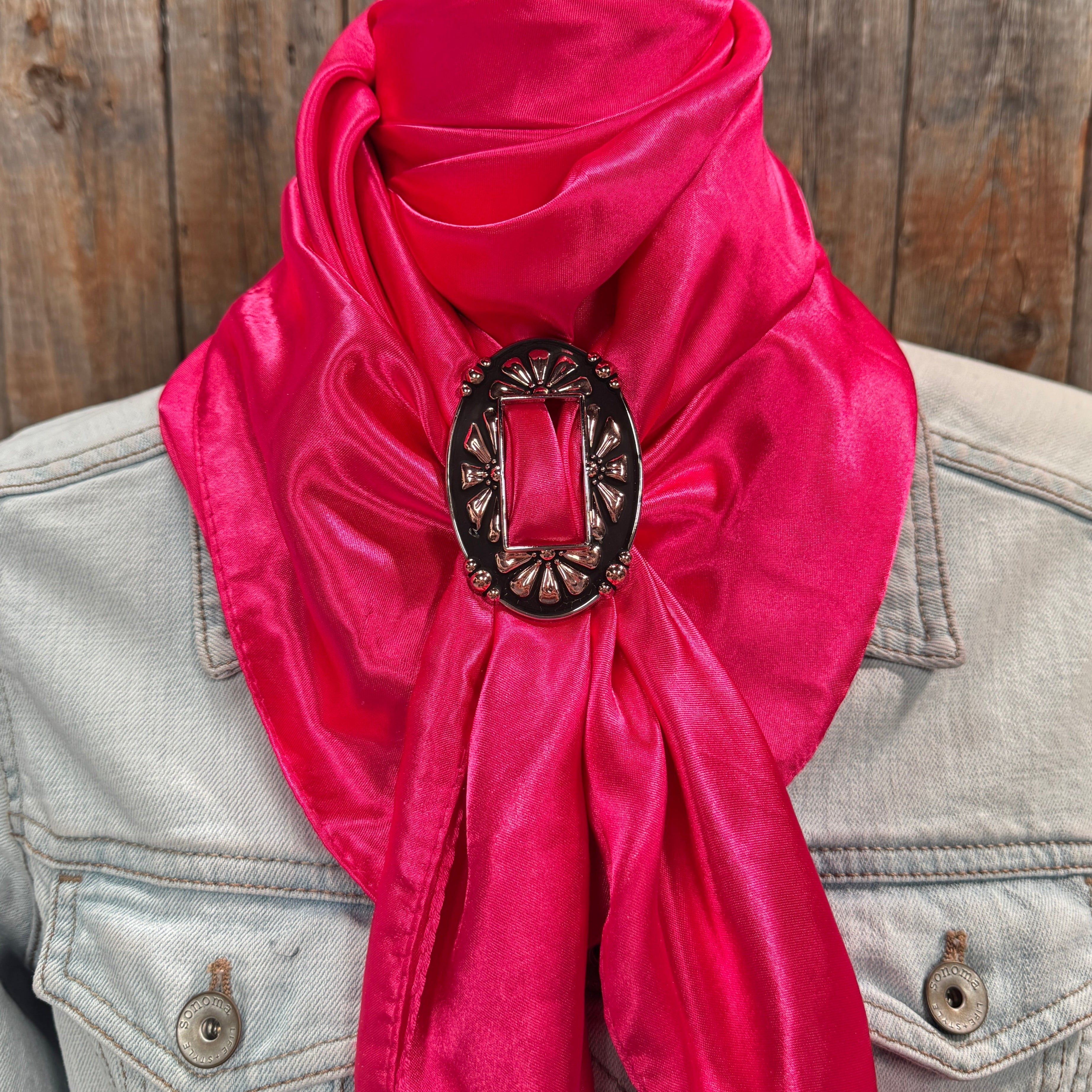 35X35" Solid Hot Pink Wild Rag / Scarf WRS25 - Buckle Wild Rag Slides - Assorted