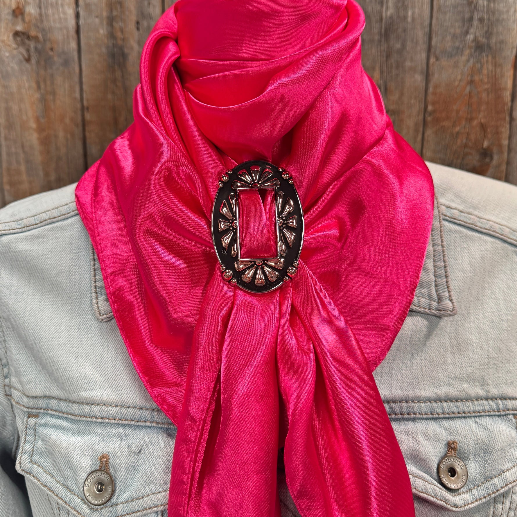 35X35" Solid Hot Pink Wild Rag / Scarf WRS25 - Buckle Wild Rag Slides - Assorted