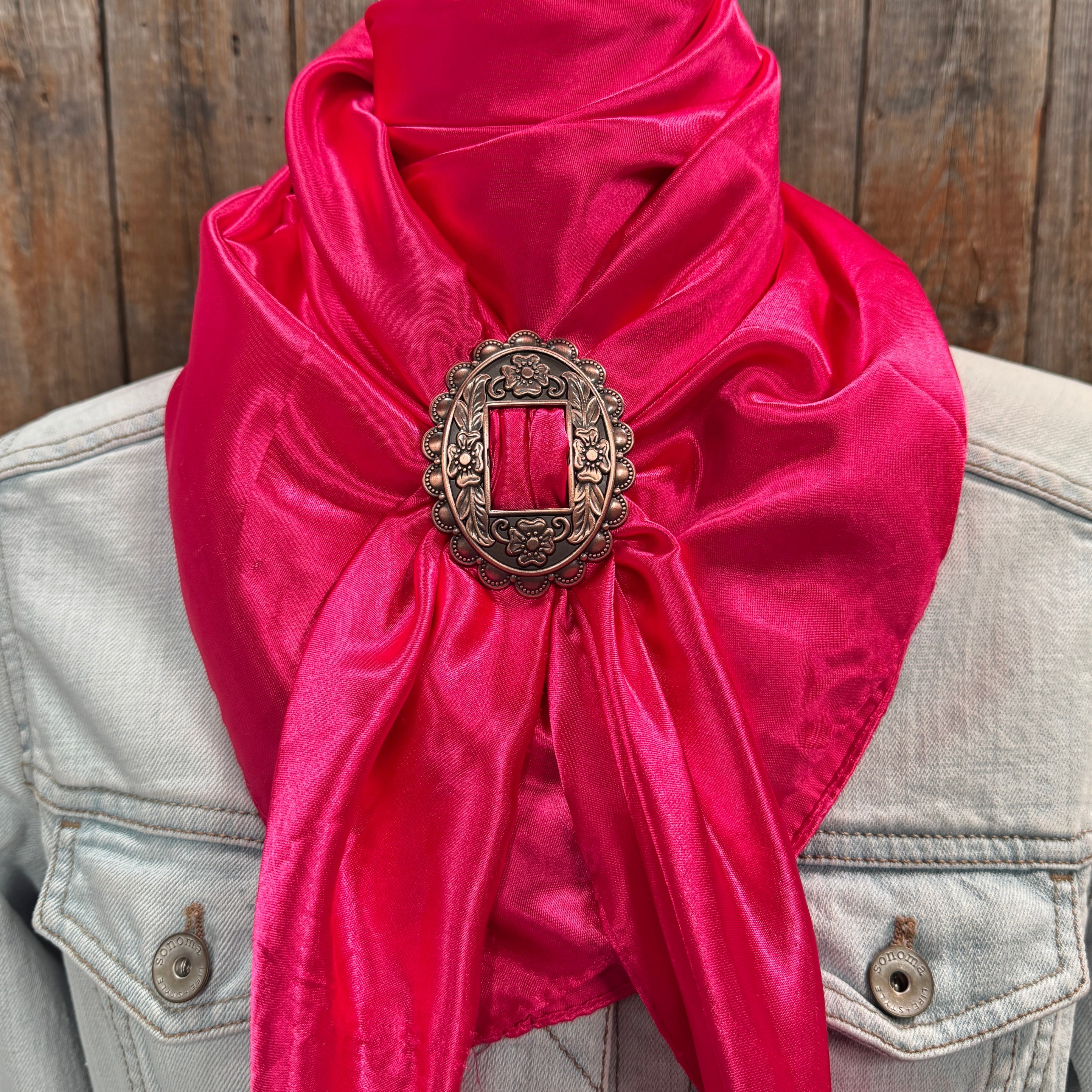 35X35" Solid Hot Pink Wild Rag / Scarf WRS25 - Buckle Wild Rag Slides - Assorted