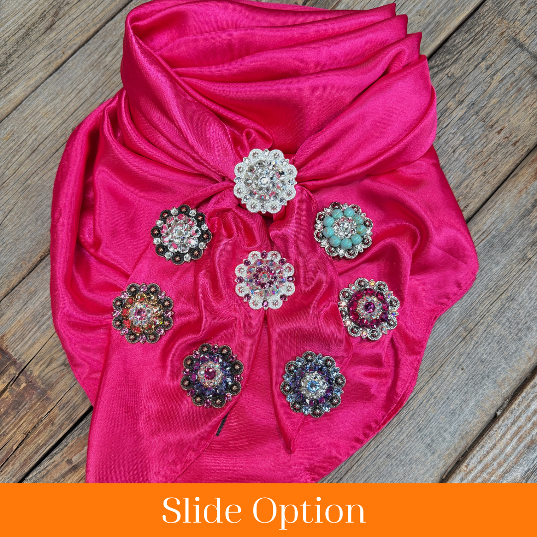 35X35" Solid Hot Pink Wild Rag / Scarf WRS25 - Crystal Concho Wild Rag Slides - Assorted