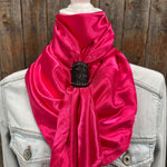 35X35" Solid Hot Pink Wild Rag / Scarf WRS25 - Tooled Leather Wild Rag Slides - Assorted
