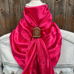 35X35" Solid Hot Pink Wild Rag / Scarf WRS25 - Tooled Leather Wild Rag Slides - Assorted