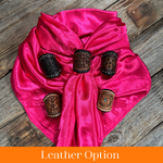 35X35" Solid Hot Pink Wild Rag / Scarf WRS25 - Tooled Leather Wild Rag Slides - Assorted