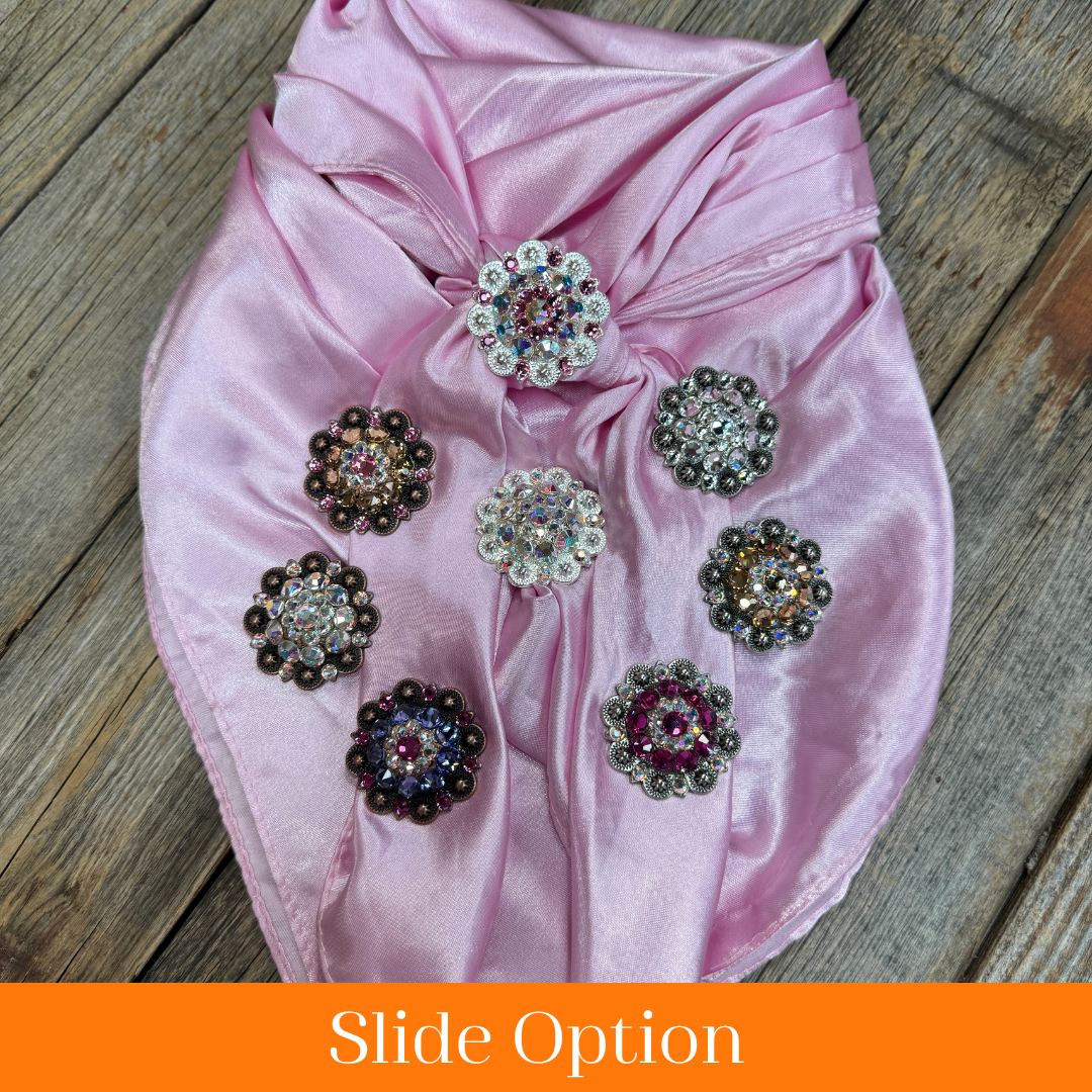 35X35" Solid Pink Wild Rag / Scarf WRS27 - Crystal Concho Wild Rag Slides - Assorted