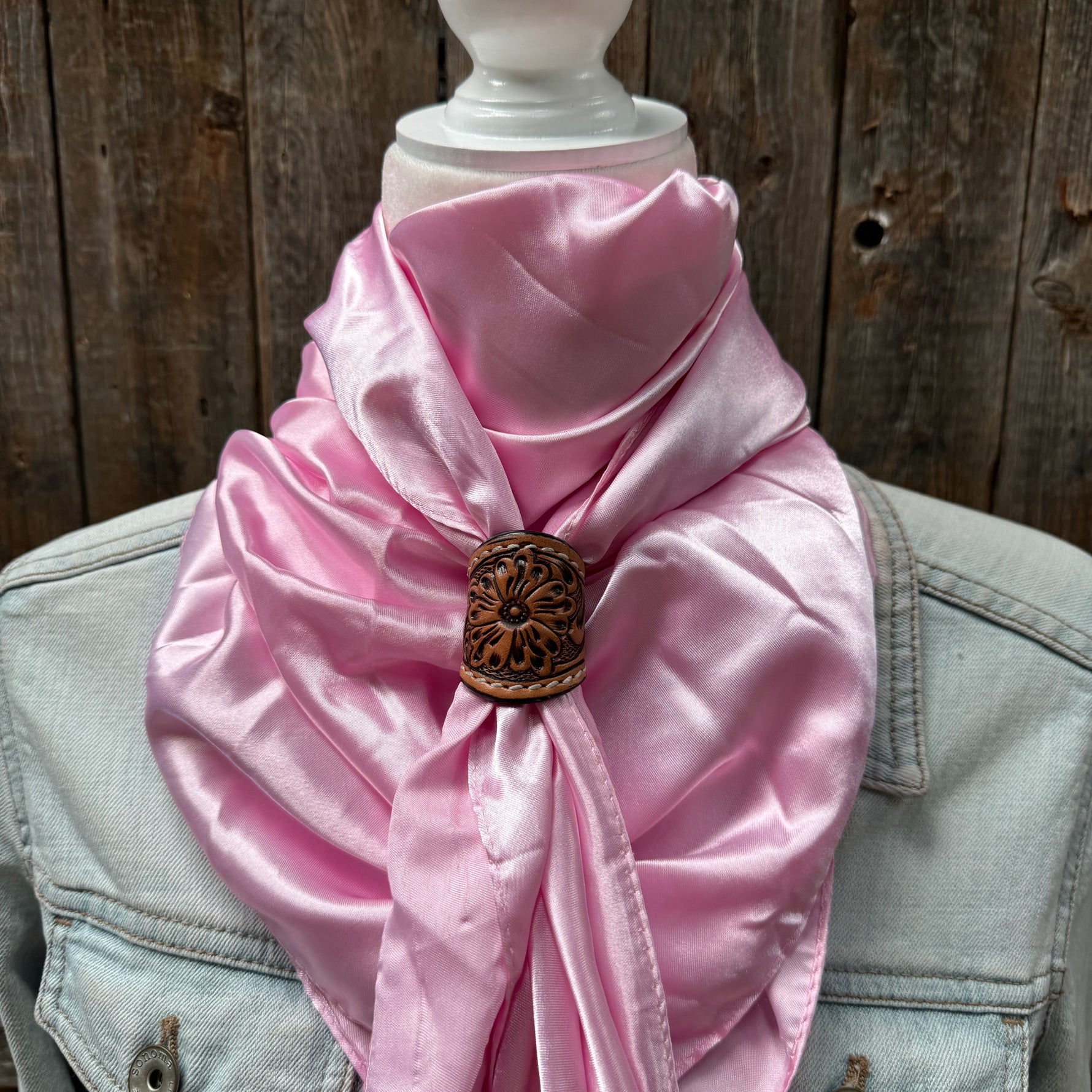 35X35" Solid Pink Wild Rag / Scarf WRS27 - Tooled Leather Wild Rag Slides - Assorted