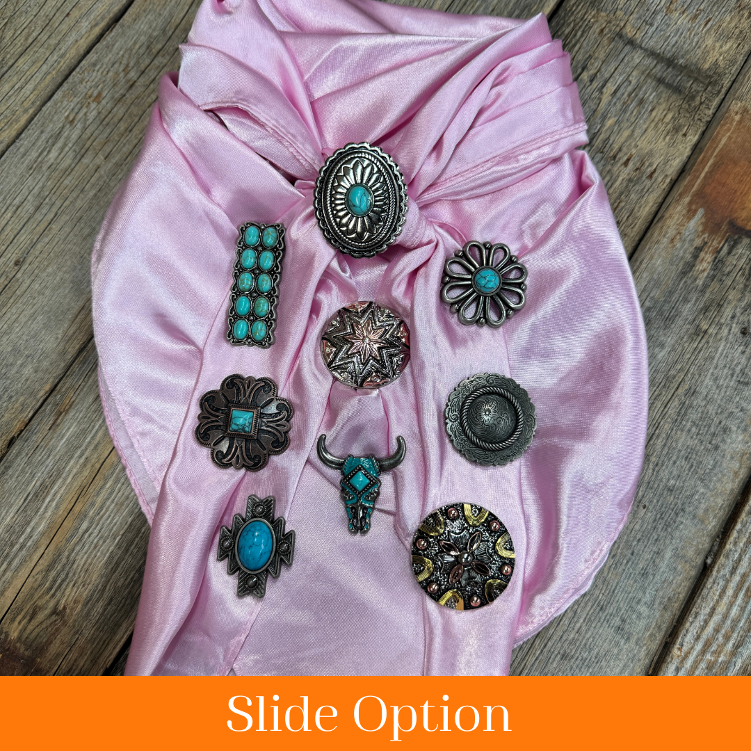 35X35" Solid Pink Wild Rag / Scarf WRS27 - Western Concho Wild Rag Slides - Assorted