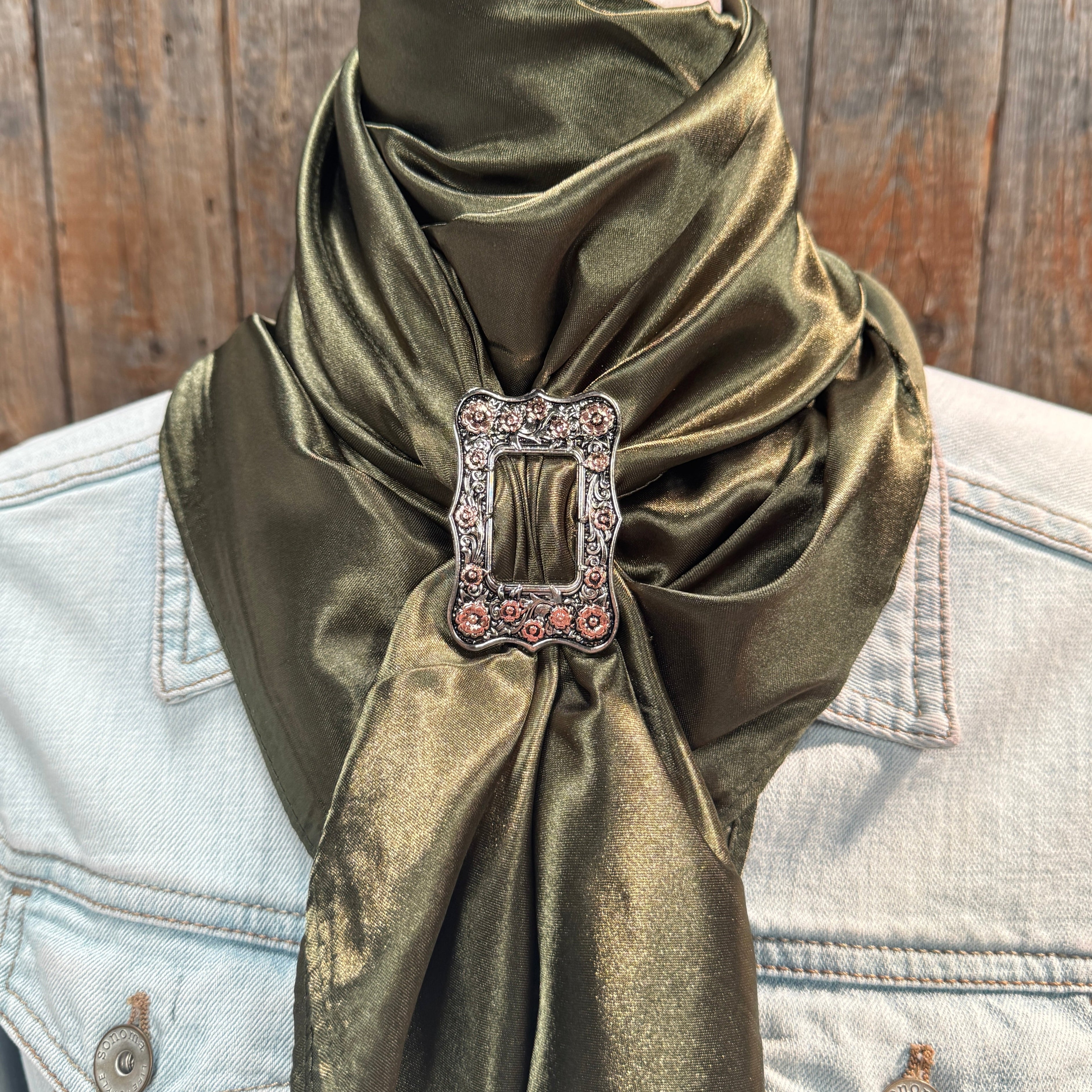 35X35" Solid Olive Wild Rag / Scarf WRS28 - Buckle Wild Rag Slides - Assorted