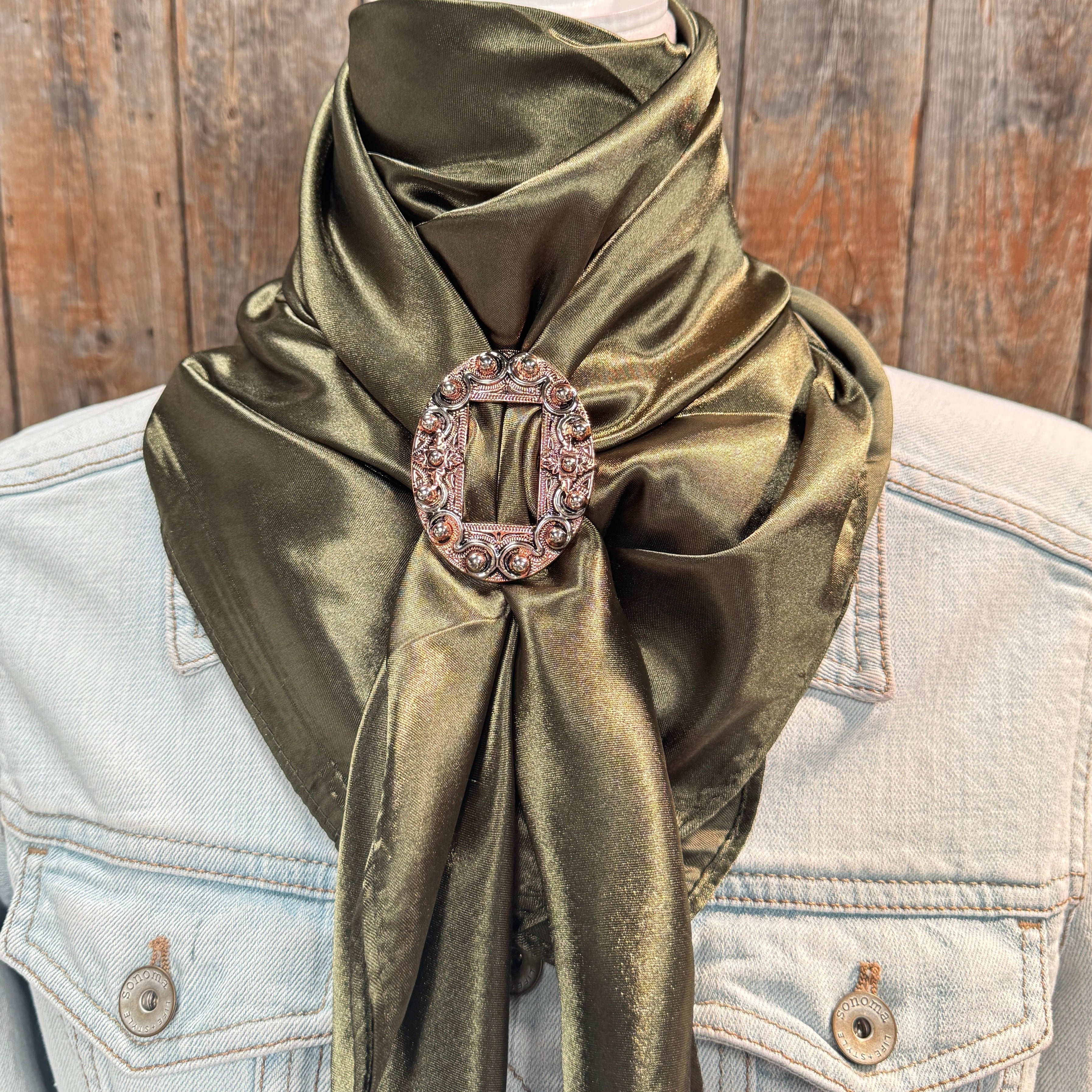 35X35" Solid Olive Wild Rag / Scarf WRS28 - Buckle Wild Rag Slides - Assorted