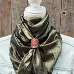 35X35" Solid Olive Wild Rag / Scarf WRS28 - Tooled Leather Wild Rag Slides - Assorted