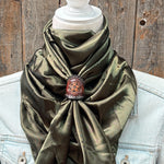 35X35" Solid Olive Wild Rag / Scarf WRS28 - Tooled Leather Wild Rag Slides - Assorted