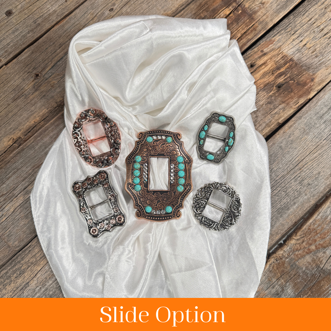 35X35" Solid White Wild Rag / Scarf WRS3 - Buckle Wild Rag Slides - Assorted