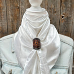 35X35" Solid White Wild Rag / Scarf WRS3 - Tooled Leather Wild Rag Slides - Assorted