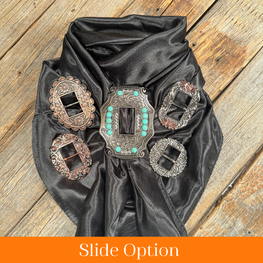 35X35" Solid Black Wild Rag / Scarf WRS4 - Buckle Wild Rag Slides - Assorted