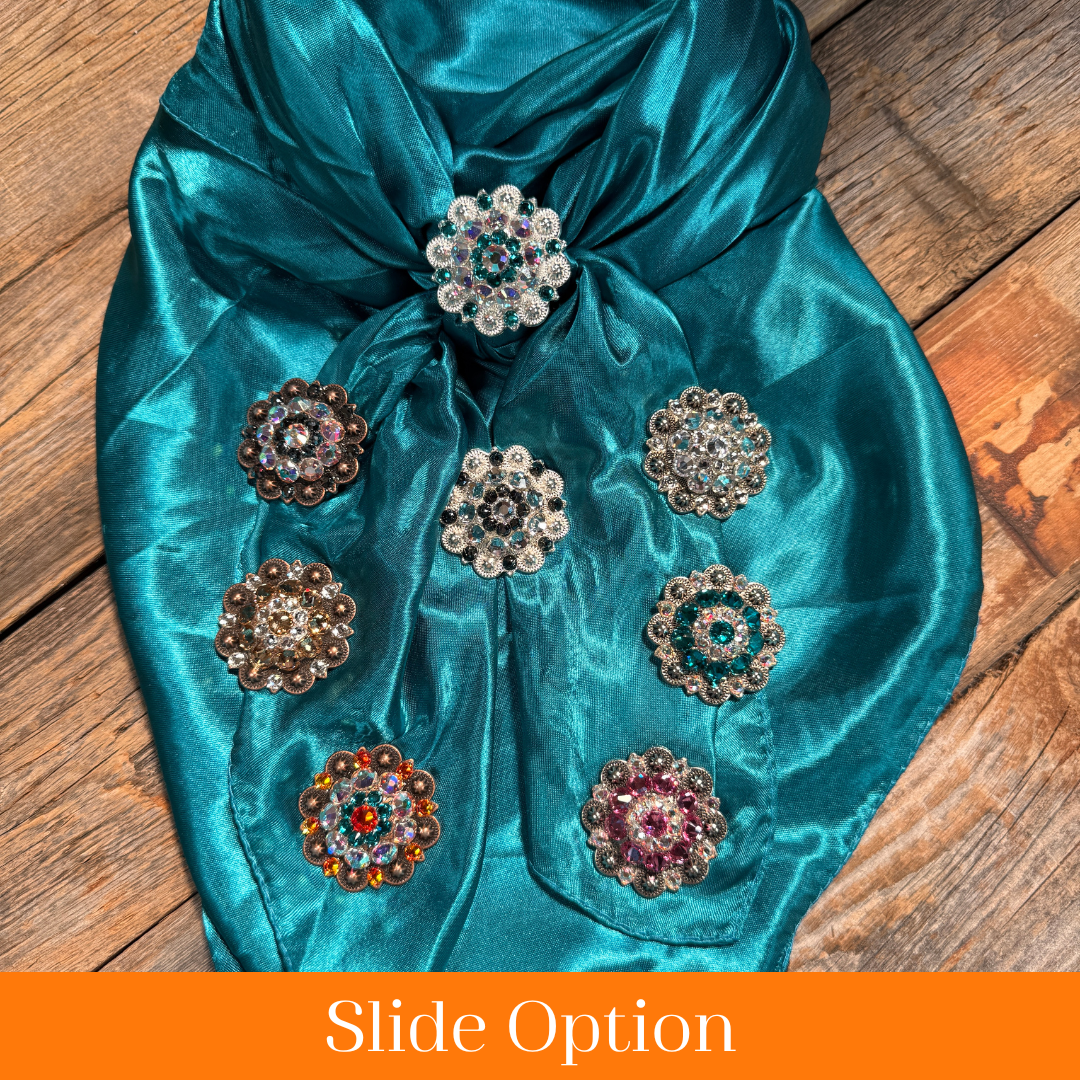 35X35" Solid Teal Wild Rag / Scarf WRS5 - Crystal Concho Wild Rag Slides - Assorted