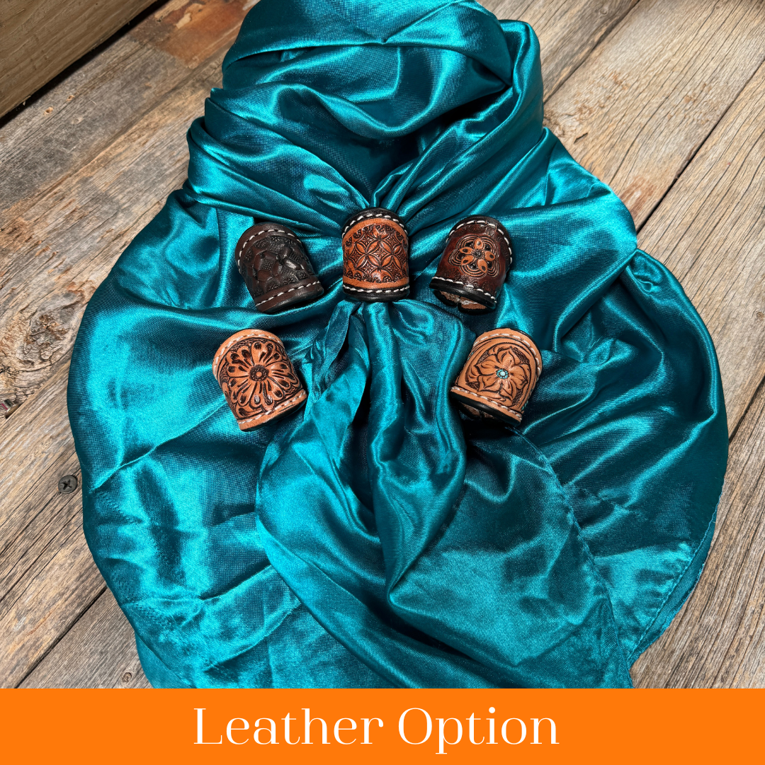 35X35" Solid Teal Wild Rag / Scarf WRS5 - Tooled Leather Wild Rag Slides - Assorted