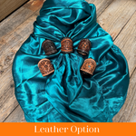 35X35" Solid Teal Wild Rag / Scarf WRS5 - Tooled Leather Wild Rag Slides - Assorted