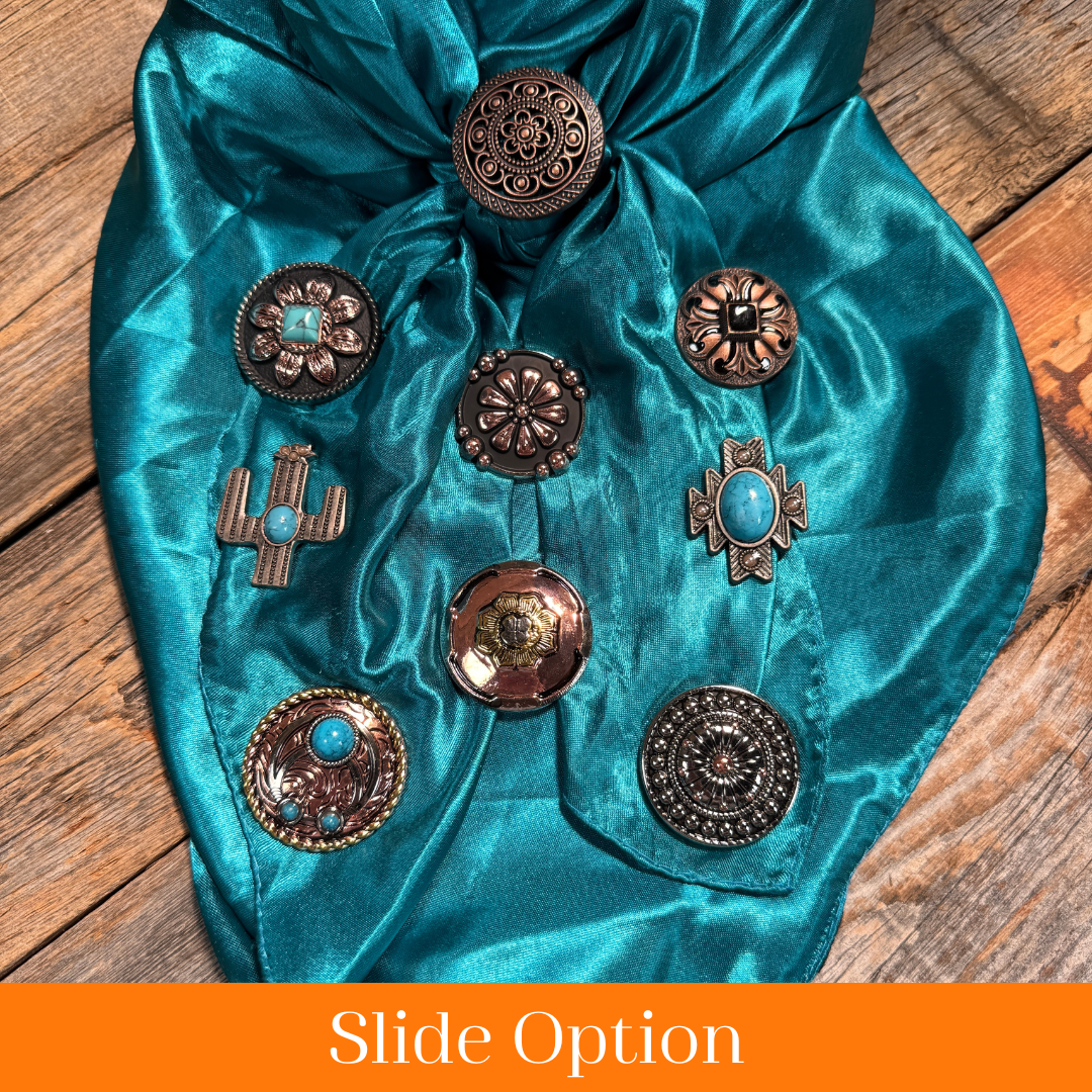 35X35" Solid Teal Wild Rag / Scarf WRS5 - Western Concho Wild Rag Slides - Assorted