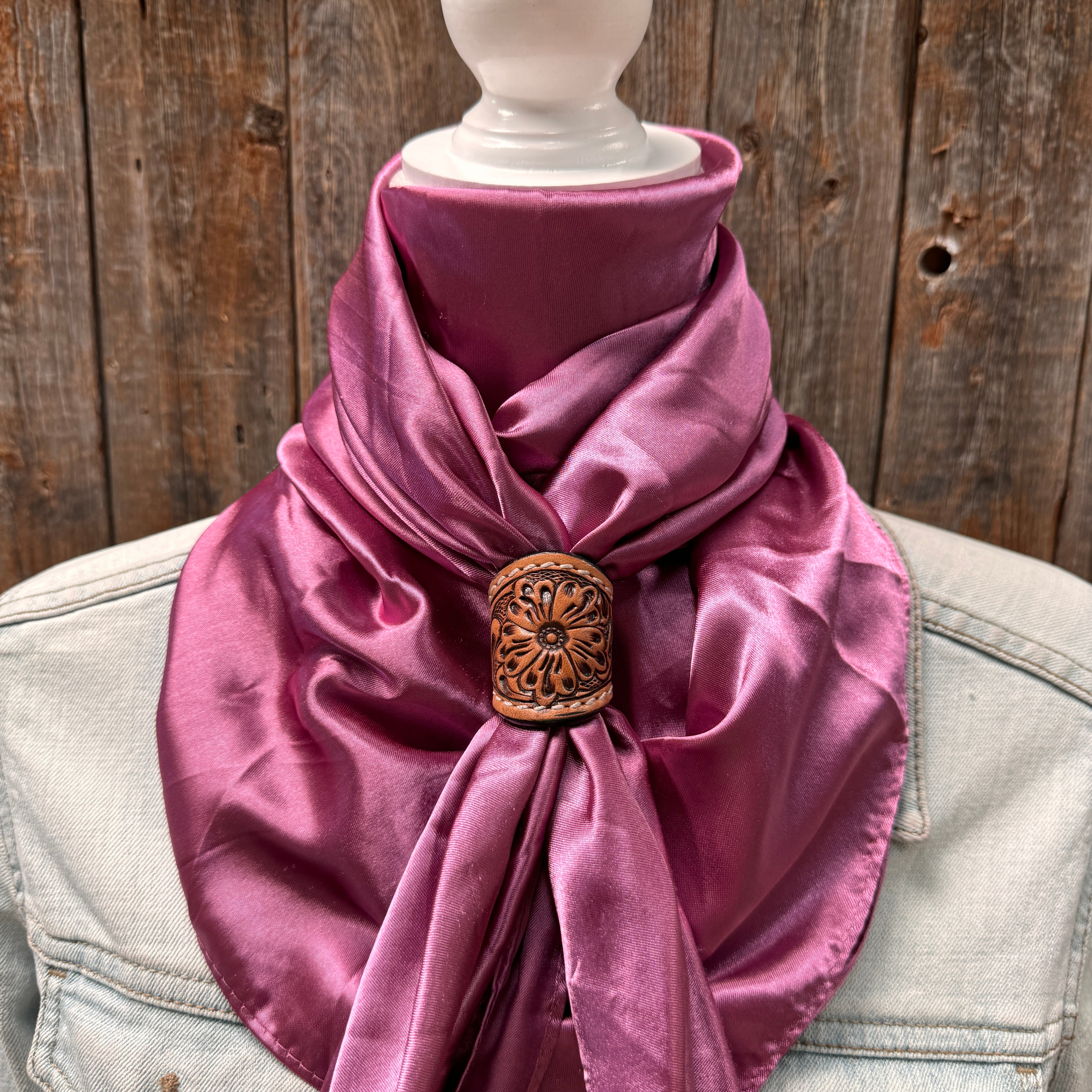 35X35" Solid Rose Wild Rag / Scarf WRS6 - Tooled Leather Wild Rag Slides - Assorted