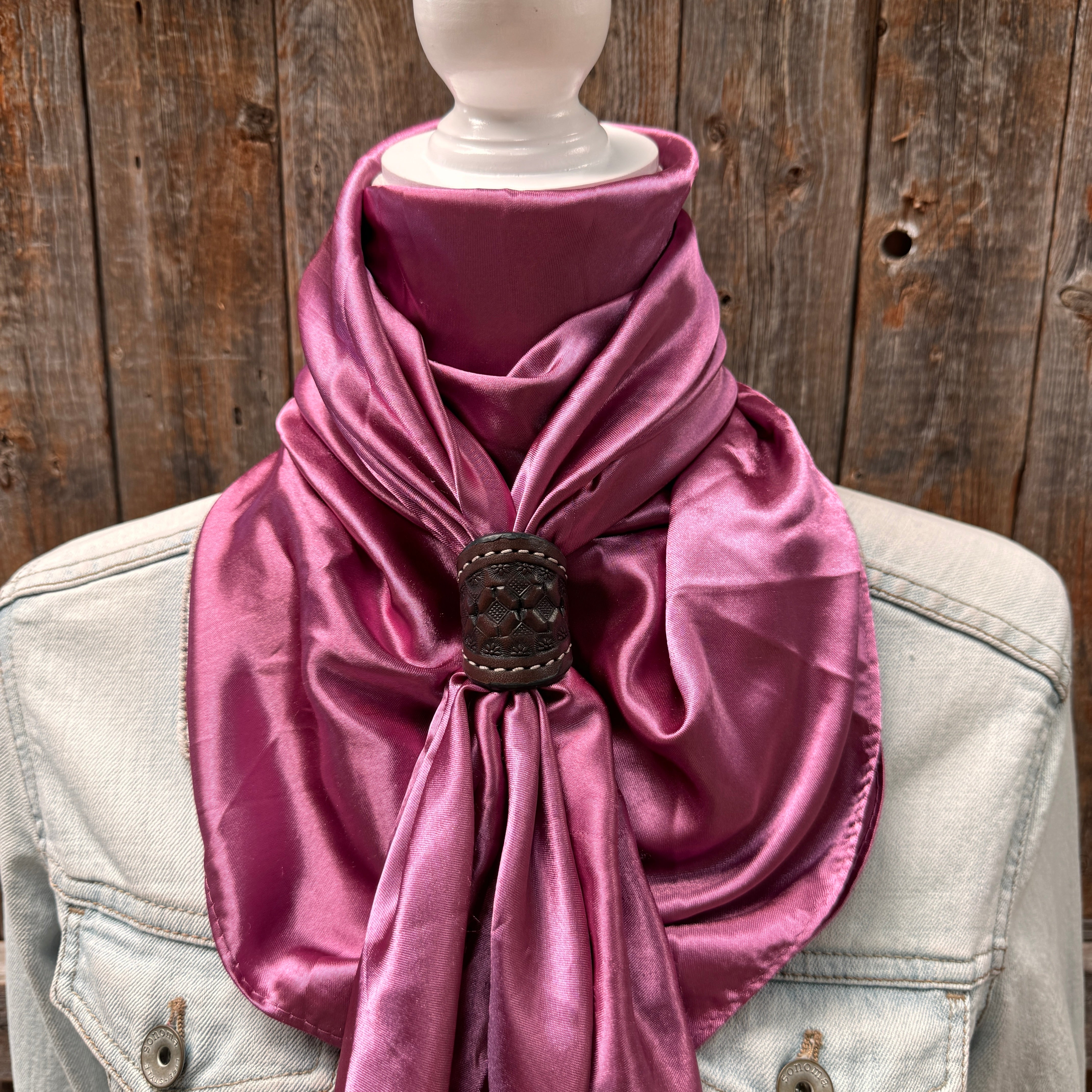 35X35" Solid Rose Wild Rag / Scarf WRS6 - Tooled Leather Wild Rag Slides - Assorted