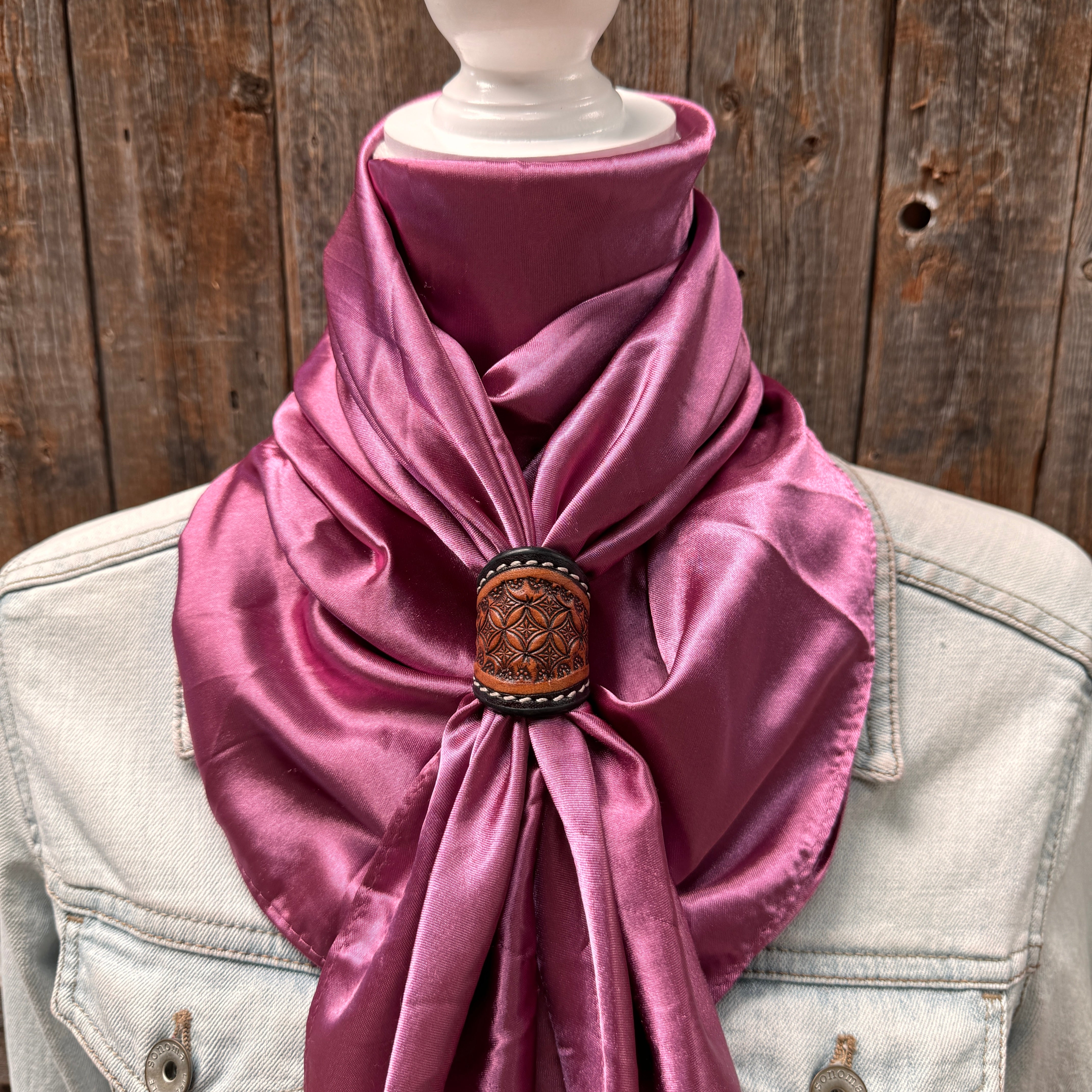 35X35" Solid Rose Wild Rag / Scarf WRS6 - Tooled Leather Wild Rag Slides - Assorted