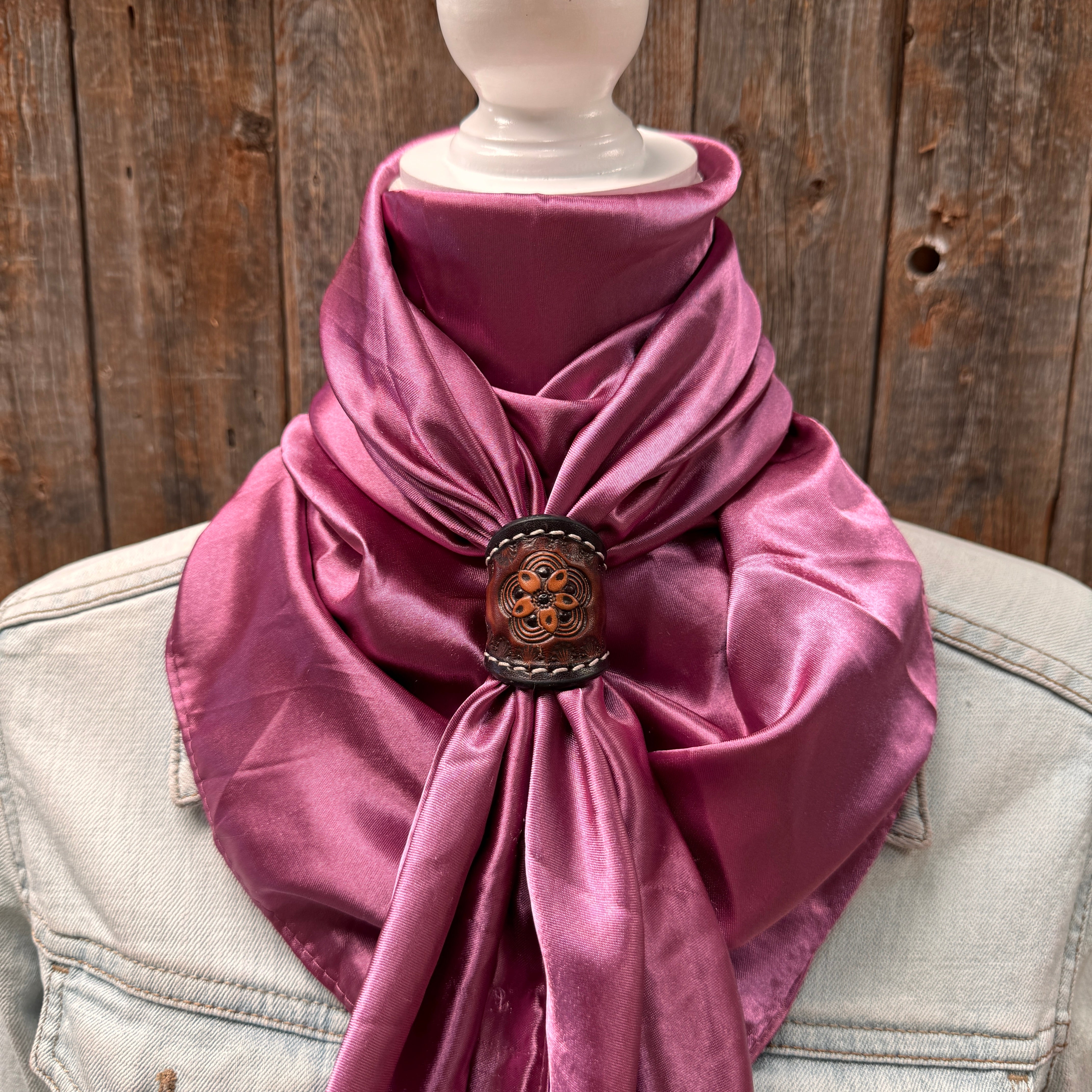 35X35" Solid Rose Wild Rag / Scarf WRS6 - Tooled Leather Wild Rag Slides - Assorted