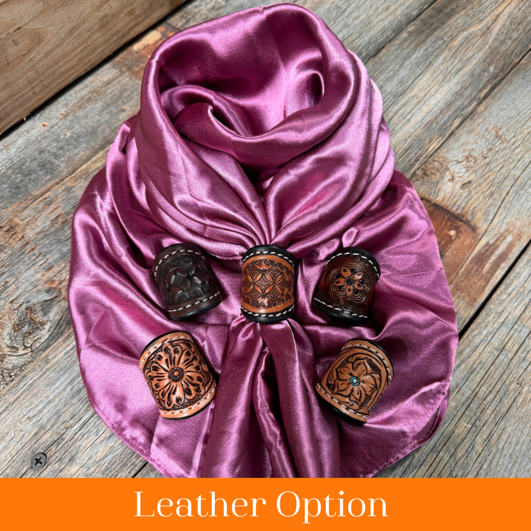 35X35" Solid Rose Wild Rag / Scarf WRS6 - Tooled Leather Wild Rag Slides - Assorted