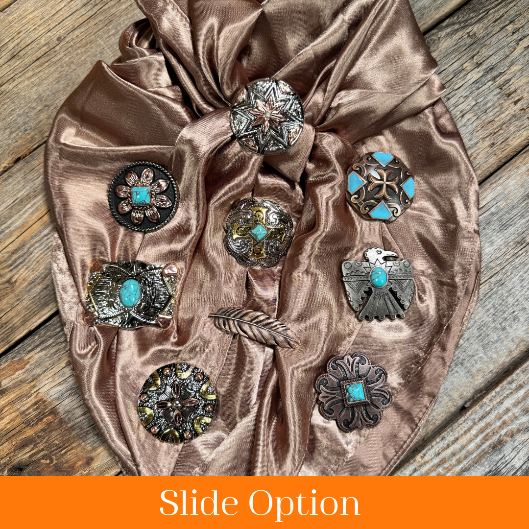 35X35" Solid Tan Wild Rag / Scarf WRS7 - Western Concho Wild Rag Slides - Assorted