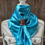 35X35" Solid Aqua Wild Rag / Scarf WRS8 - Tooled Leather Wild Rag Slides - Assorted