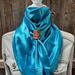 35X35" Solid Aqua Wild Rag / Scarf WRS8 - Tooled Leather Wild Rag Slides - Assorted