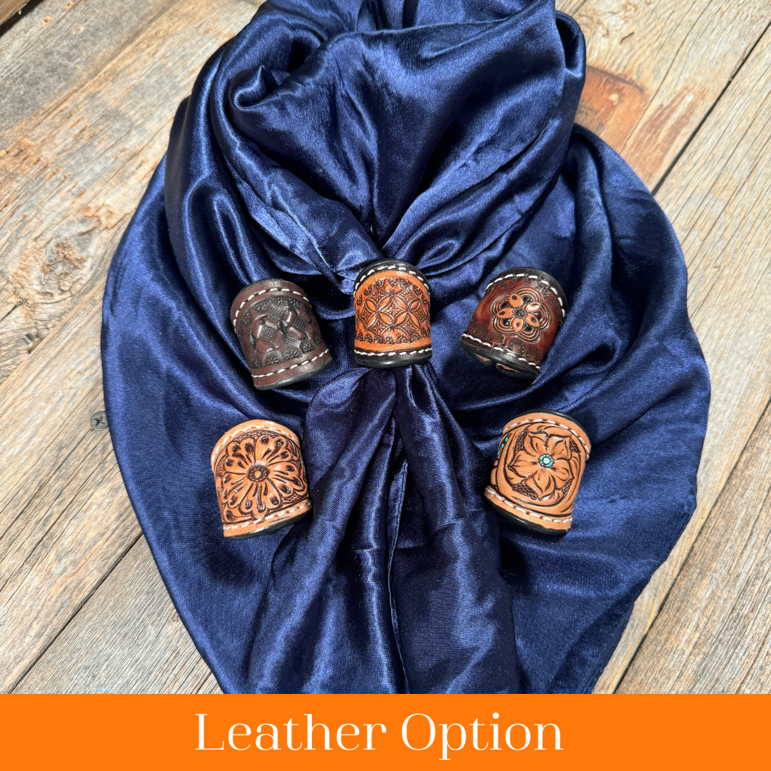 35X35" Solid Dark Blue Wild Rag / Scarf WRS9 - Tooled Leather Wild Rag Slides - Assorted