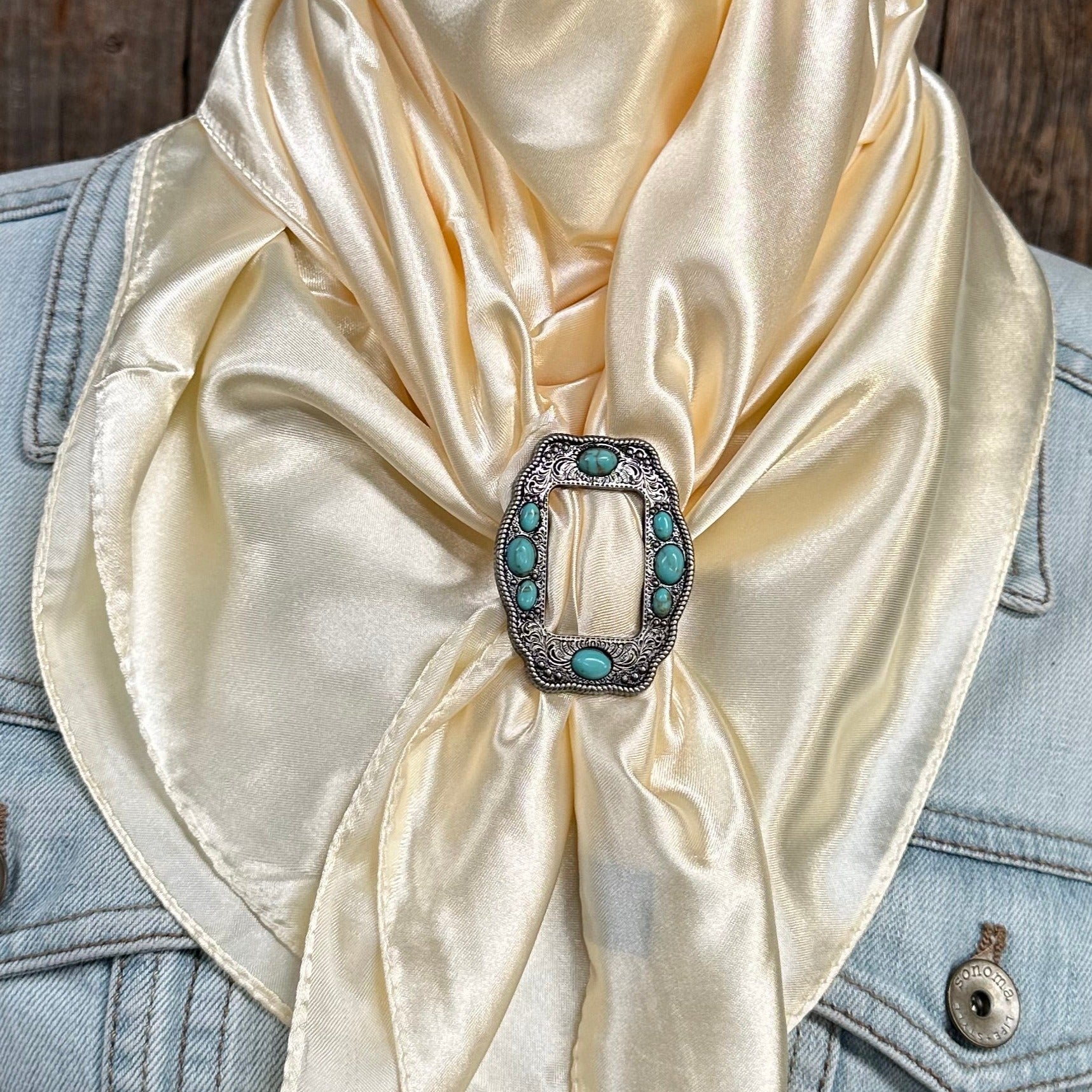 35X35" Solid Cream Wild Rag / Scarf WRS11 - Buckle Wild Rag Slides - Assorted