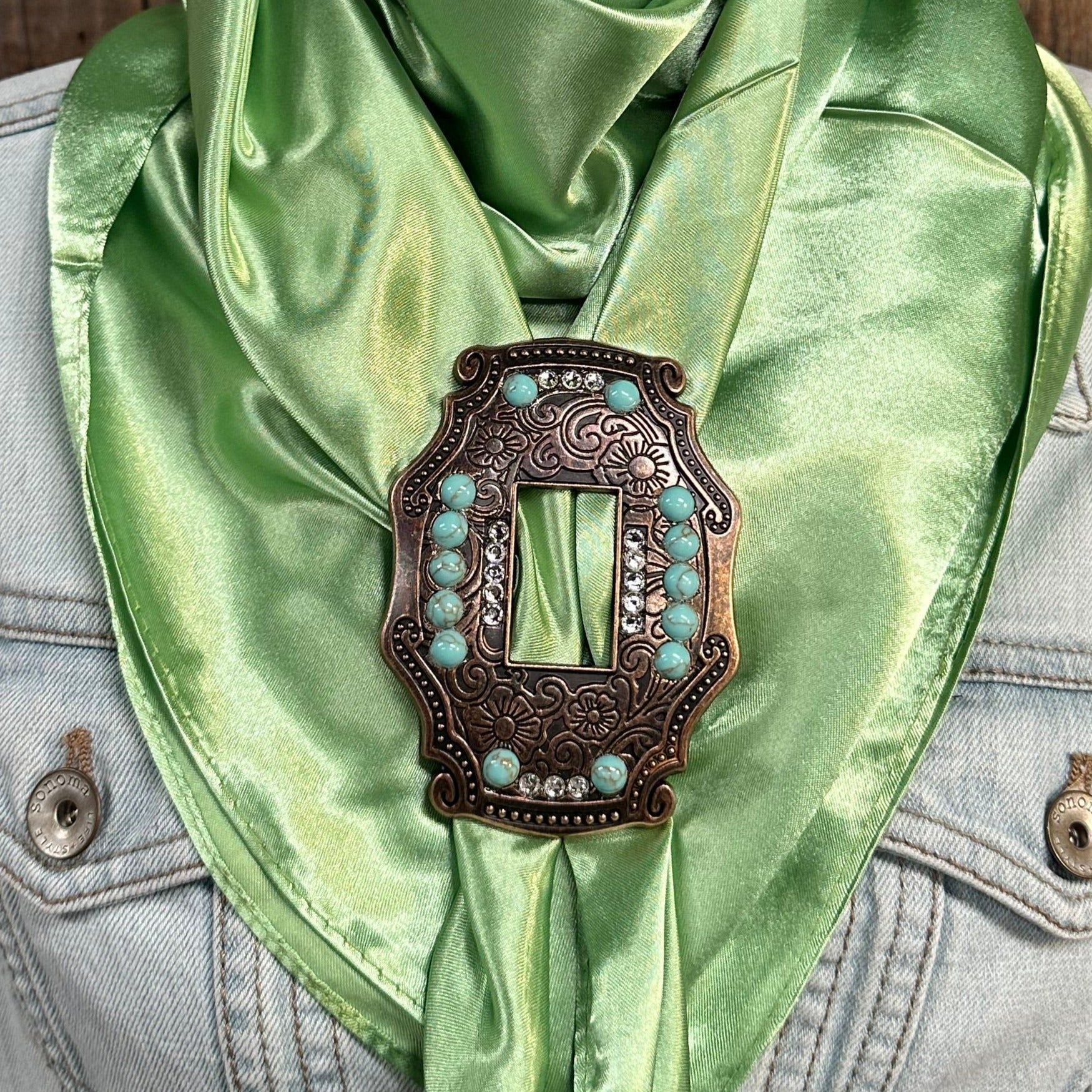 35X35" Solid Lime Wild Rag / Scarf WRS26 - Buckle Wild Rag Slides - Assorted