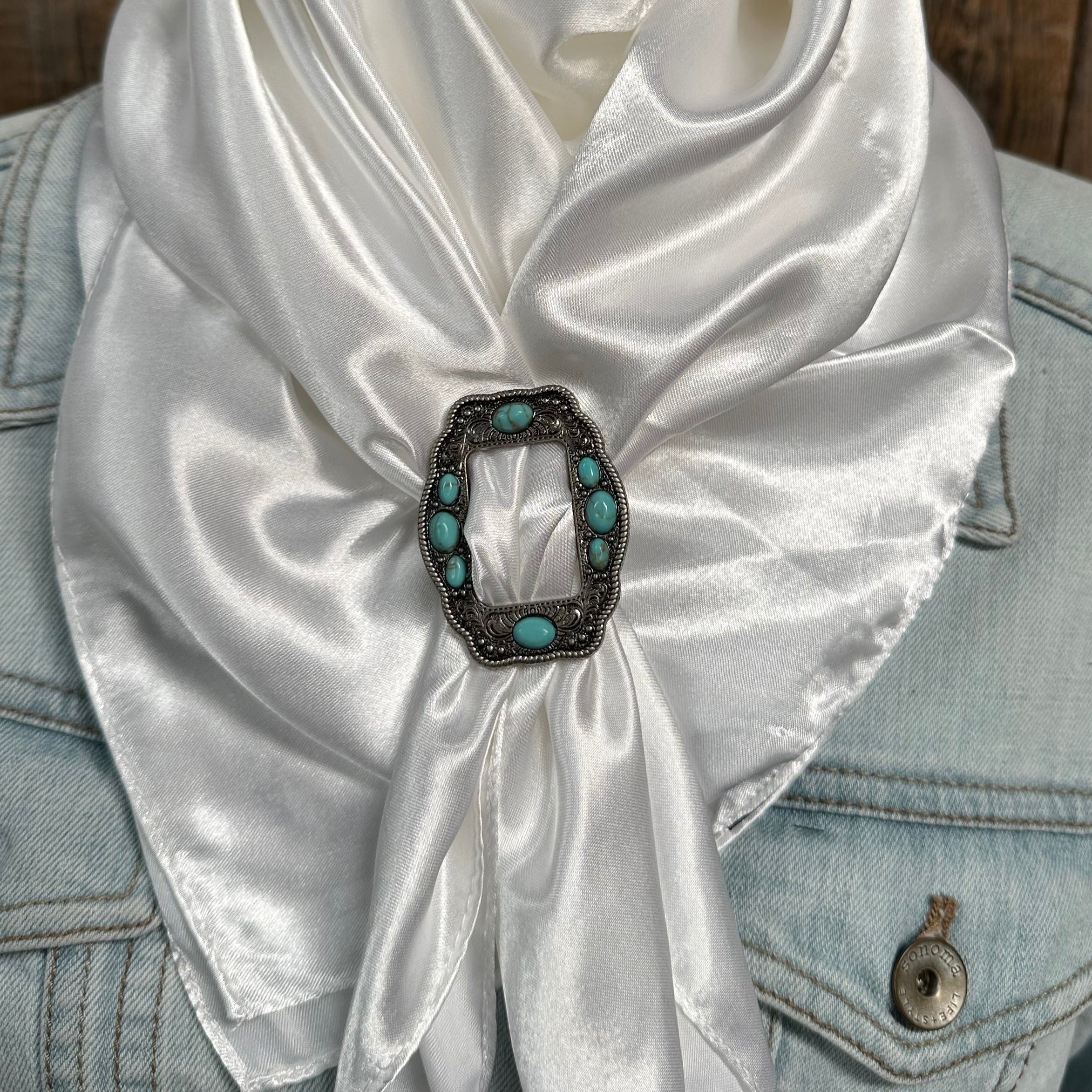 35X35" Solid White Wild Rag / Scarf WRS3 - Buckle Wild Rag Slides - Assorted