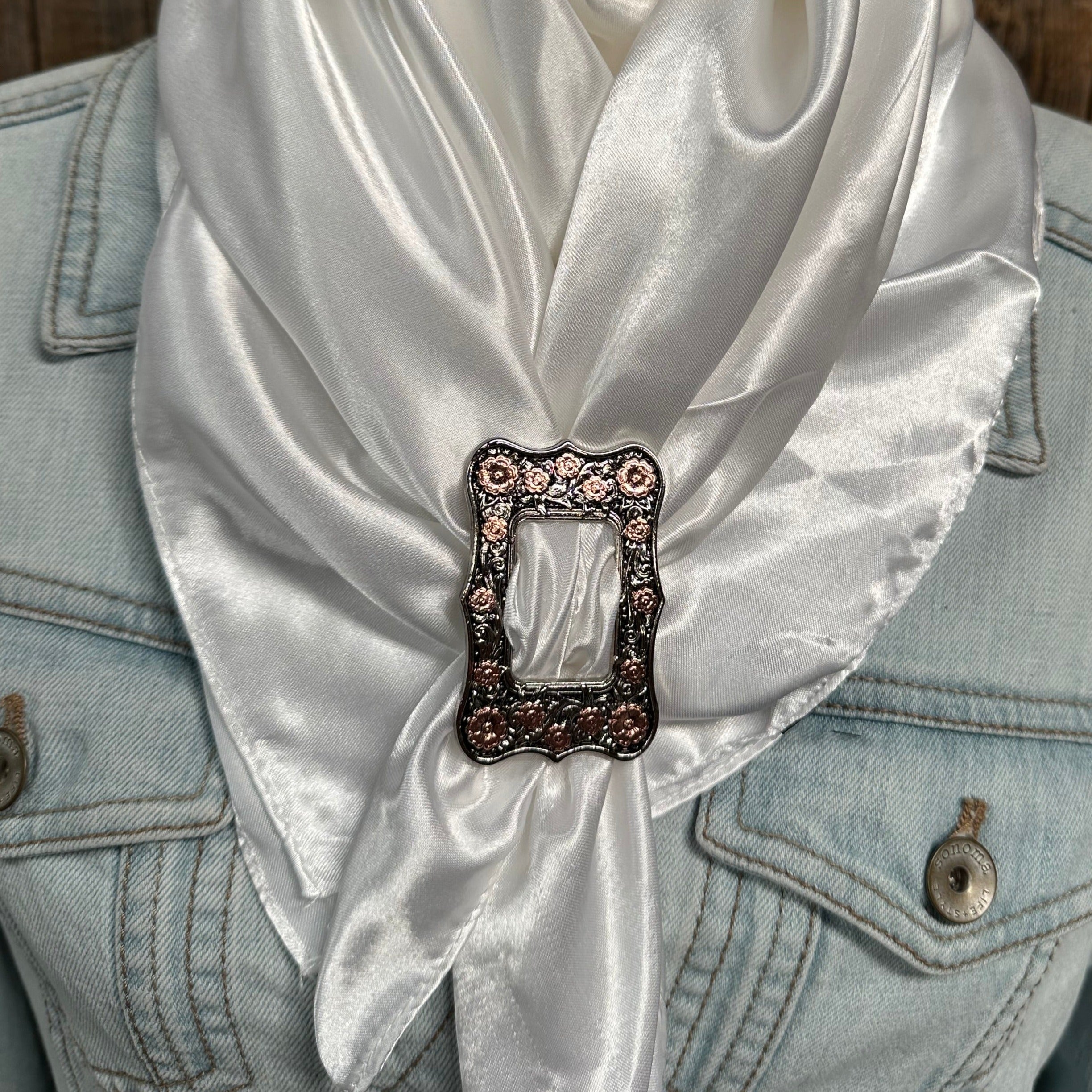 35X35" Solid White Wild Rag / Scarf WRS3 - Buckle Wild Rag Slides - Assorted