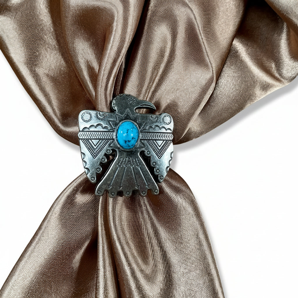 Antique Silver Turquoise Thunderbird Concho W181