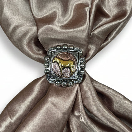 Antique Silver Square Concho with Gold Horse Western Concho W186