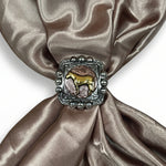 Antique Silver Square Concho with Gold Horse Western Concho W186