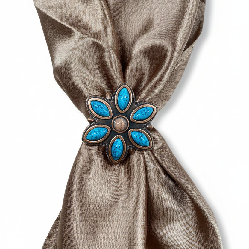Copper Turquoise Flower Western Concho W207