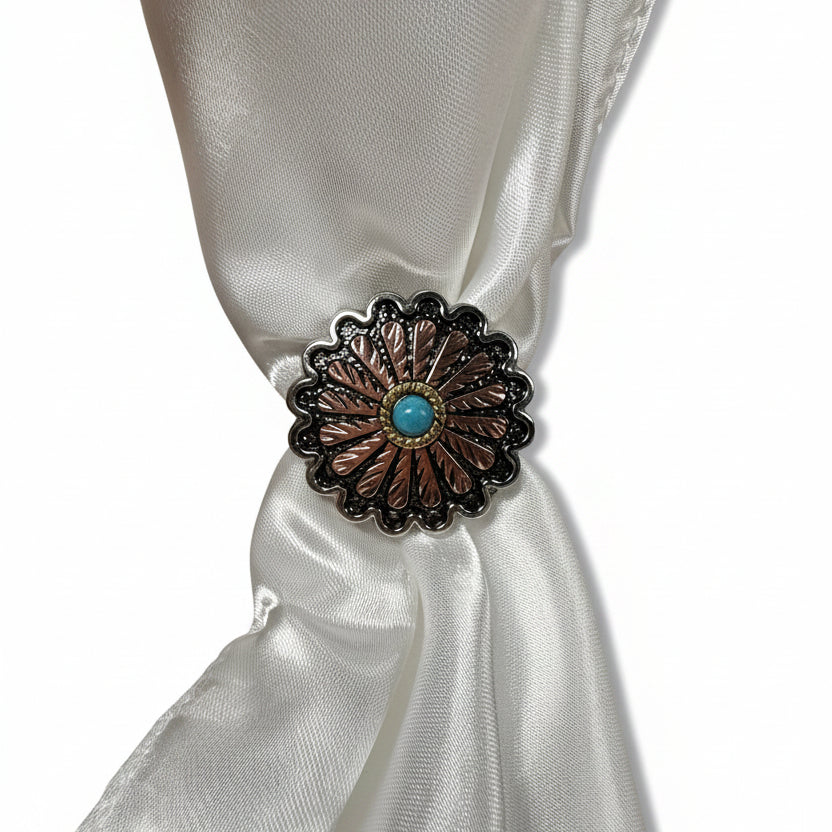 Antique Silver and Copper Floral Western Concho W220