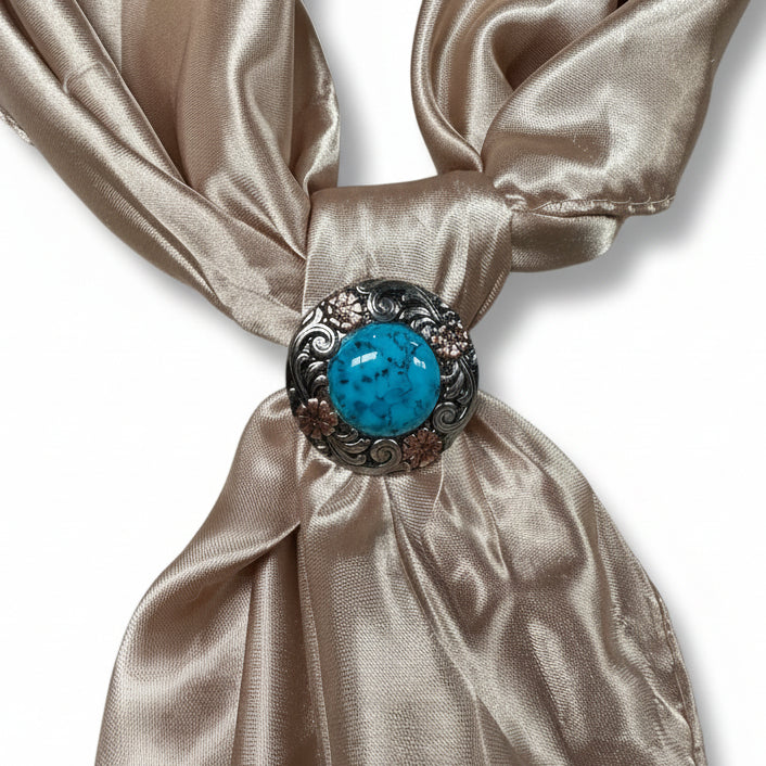 Antique Silver Turquoise Copper Floral Western Concho W222