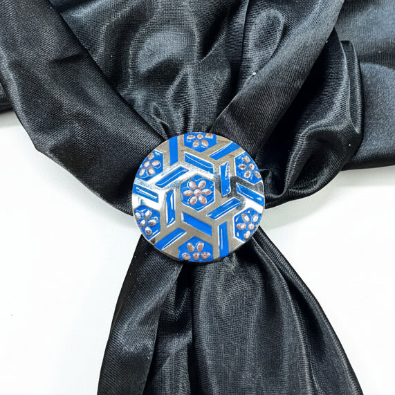 Antique Silver Blue Geometric Western Concho W236