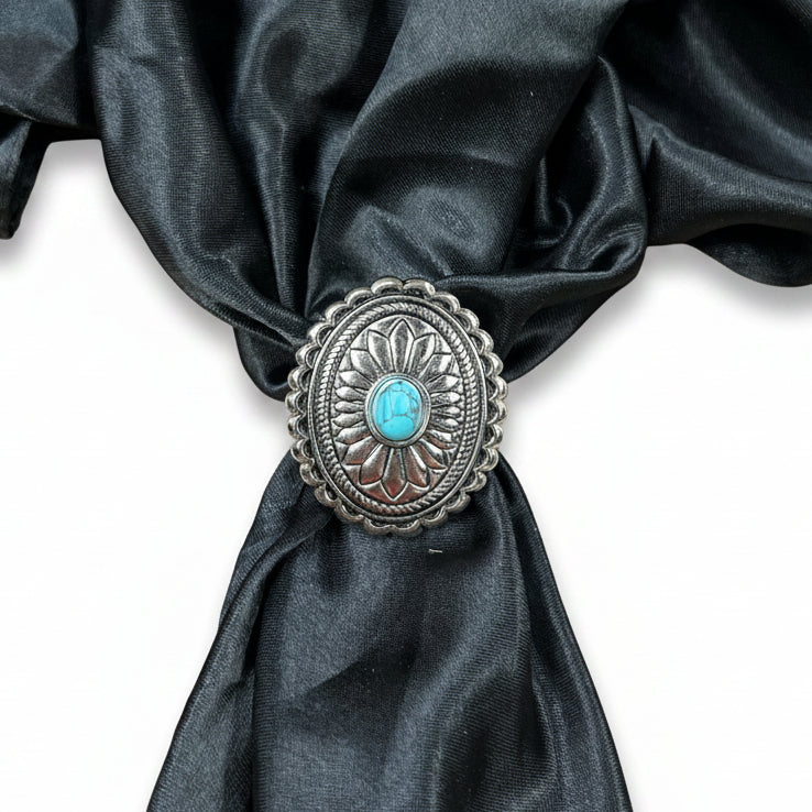 Antique Silver Oval Floral Turquoise Western Concho W237