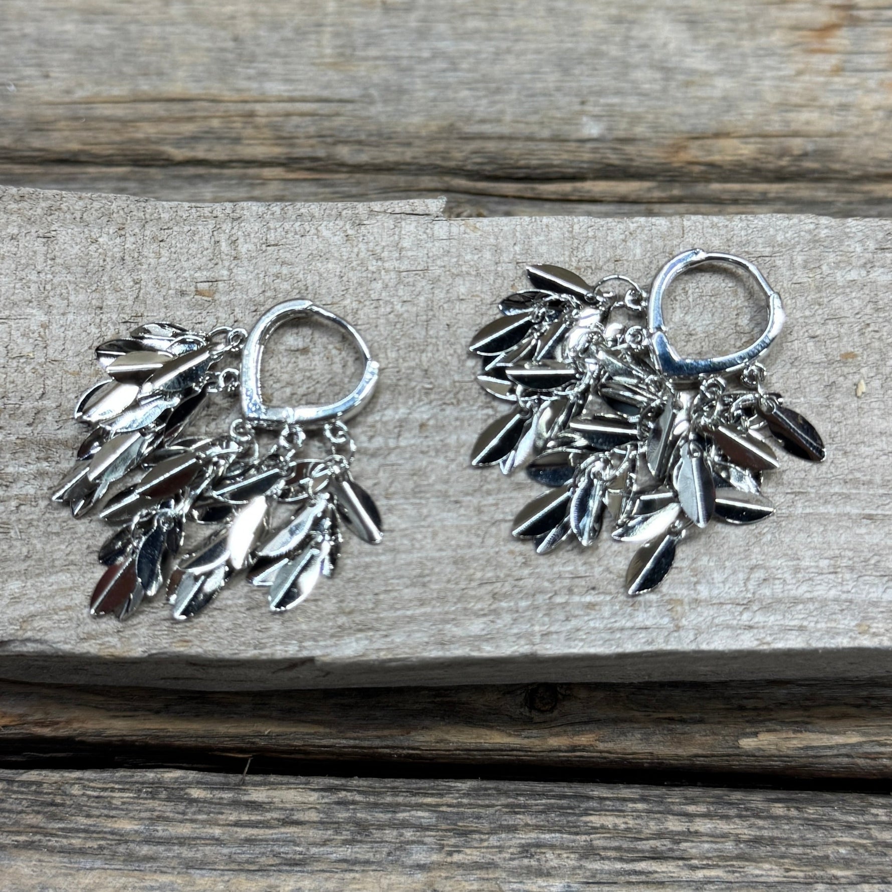 Western Silver Short Leaves Cowgirl Fashion Earrings-Rodeo Drive Conchos 