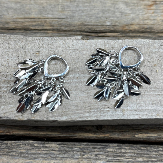 Western Silver Short Leaves Cowgirl Fashion Earrings-Rodeo Drive Conchos 